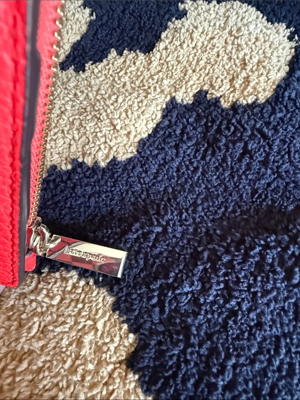 kate spade Red Pebbled Leather Zip Card Holder with Gold Logo